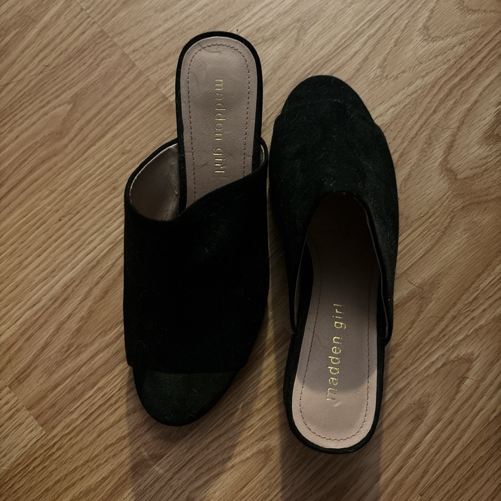 Madden Girl black suede mules